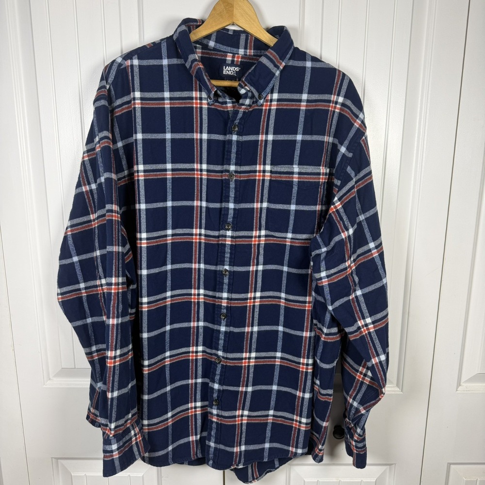 LANDS' END Big Men 3XL Traditional Fit Plaid Flagship Flannel Shirt Classic - Picture 3 of 10